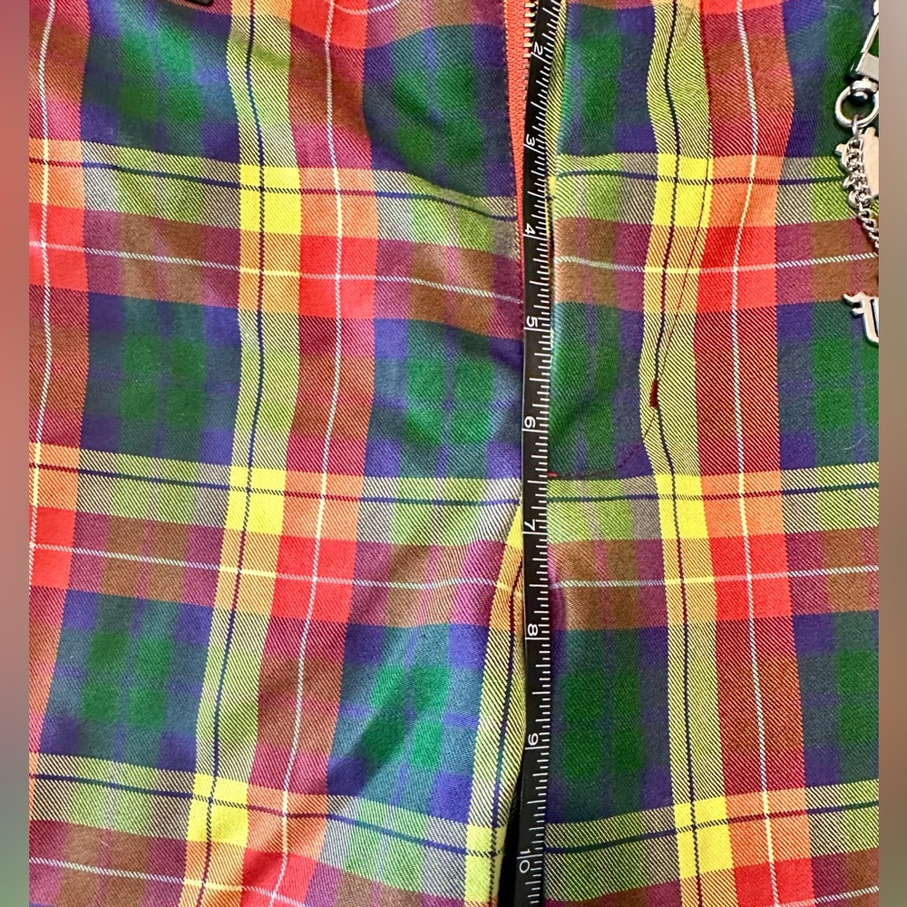 Teddy Fresh Multicolor Plaid Straight Leg Pants Rainbow Tartan Bear Charm Sz 26 - Picture 11 of 12